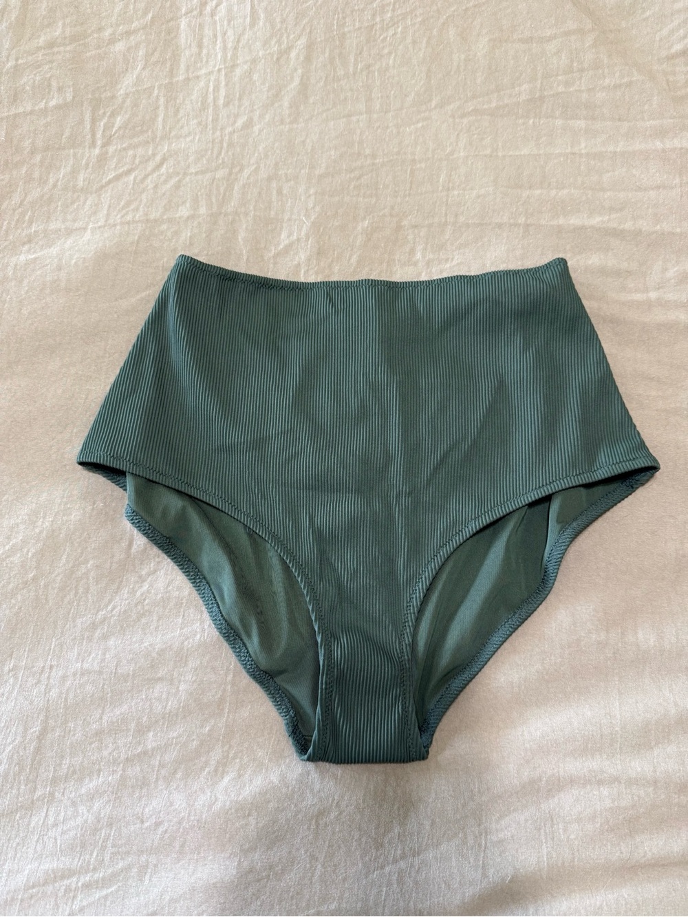 aerie High-Waist Ribbed Bikini Bottoms in Deep Green